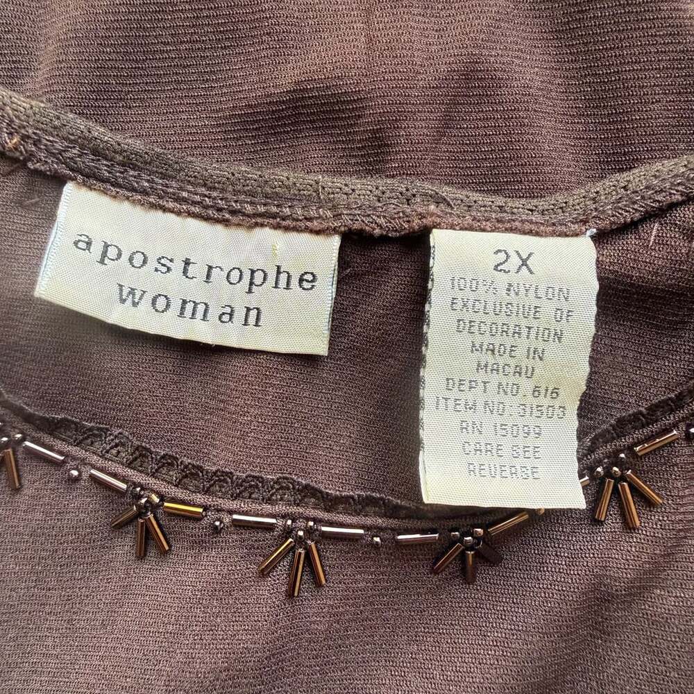 Beaded Brown Tank-top Blouse Plus Size Nylon